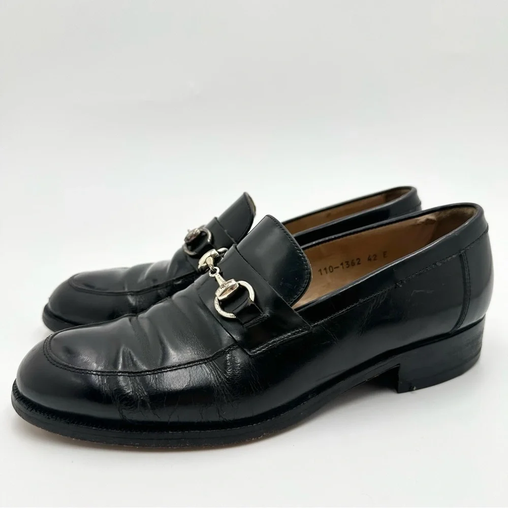 Gucci Horsebit Shiny Black Dress Loafers Shoes # 110-1362 Size 42 E - Picture 4 of 15